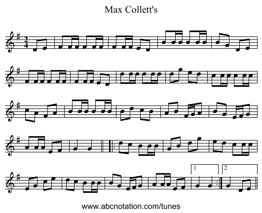 Max Collett's - staff notation