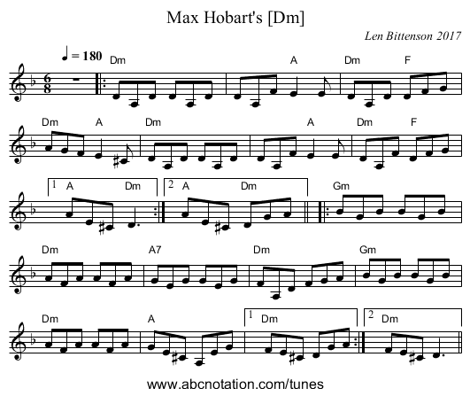 Max Hobart's [Dm] - staff notation