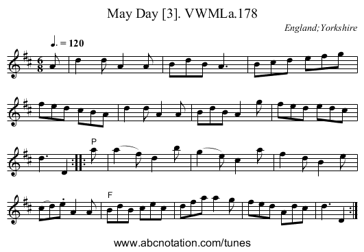 May Day [3]. VWMLa.178 - staff notation