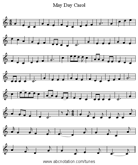 May Day Carol - staff notation