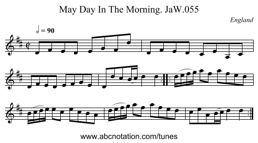 May Day In The Morning. JaW.055 - staff notation