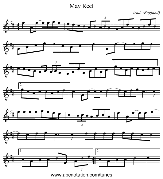 May Reel - staff notation