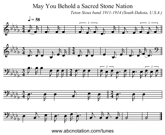May You Behold a Sacred Stone Nation - staff notation
