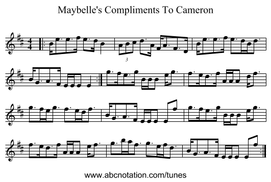 Maybelle's Compliments To Cameron - staff notation