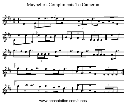Maybelle's Compliments To Cameron - staff notation