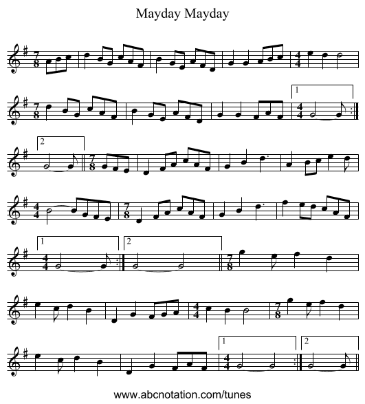 Mayday Mayday - staff notation