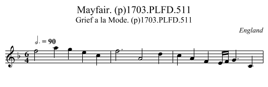 Mayfair. (p)1703.PLFD.511 - staff notation