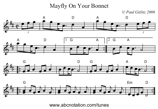Mayfly On Your Bonnet - staff notation