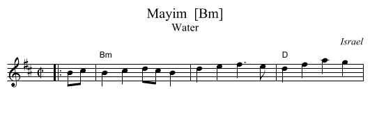 Mayim  [Bm] - staff notation