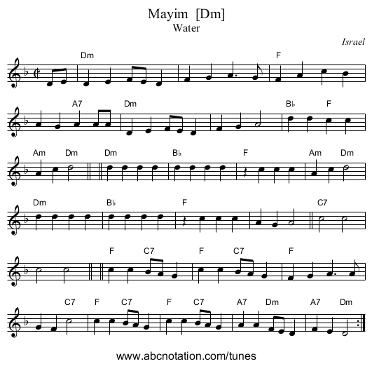 Mayim  [Dm] - staff notation