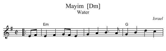 Mayim  [Dm] - staff notation