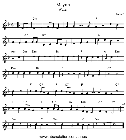 Mayim - staff notation