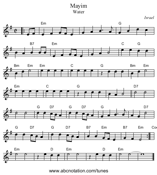 Mayim - staff notation
