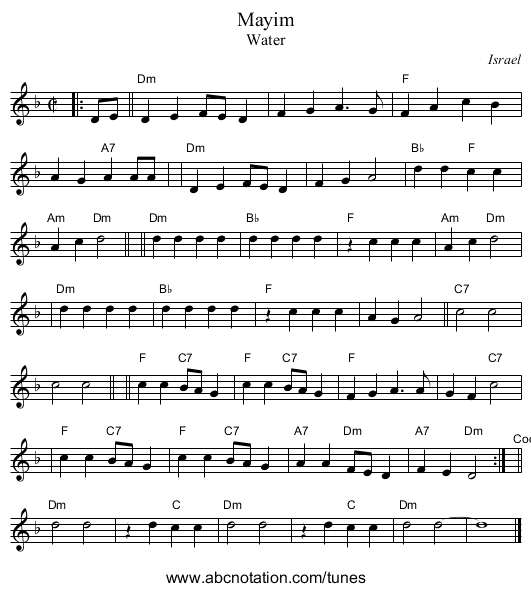 Mayim - staff notation