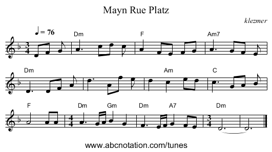 Mayn Rue Platz - staff notation