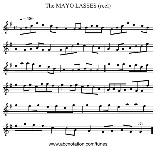 MAYO LASSES (reel), The - staff notation