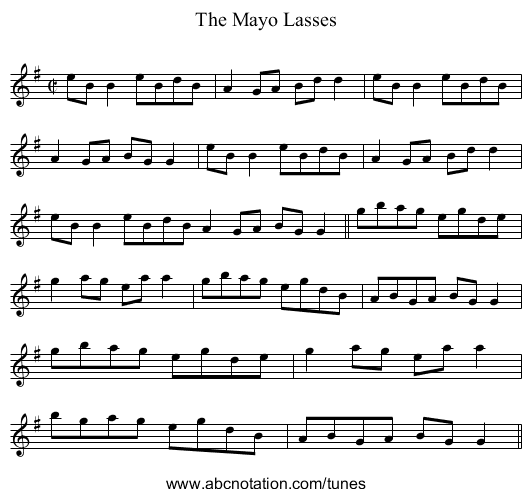 Mayo Lasses, The - staff notation