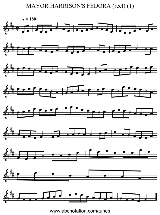 MAYOR HARRISON'S FEDORA (reel) (1) - staff notation