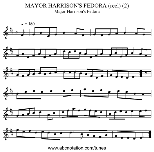 MAYOR HARRISON'S FEDORA (reel) (2) - staff notation