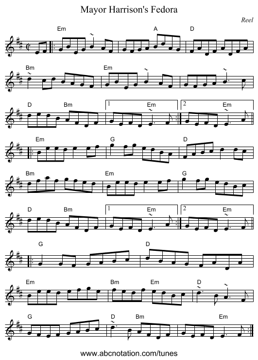 Mayor Harrison's Fedora - staff notation