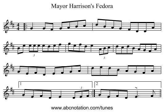 Mayor Harrison's Fedora - staff notation