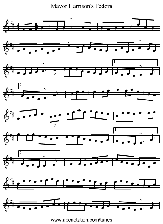 Mayor Harrison's Fedora - staff notation