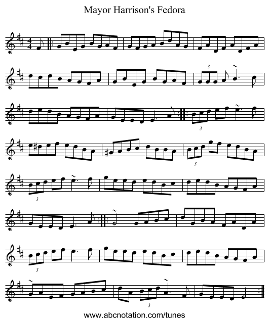 Mayor Harrison's Fedora - staff notation