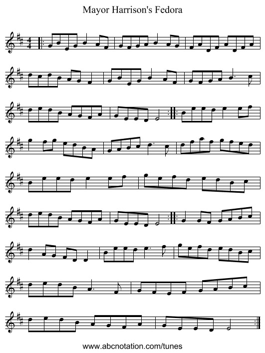 Mayor Harrison's Fedora - staff notation