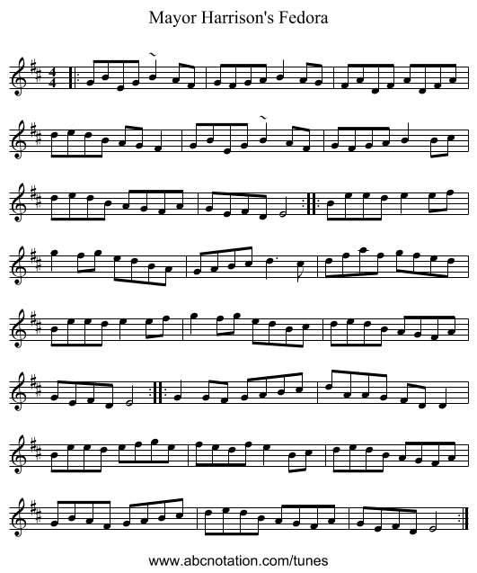 Mayor Harrison's Fedora - staff notation