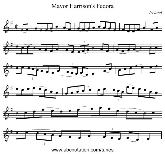 Mayor Harrison's Fedora - staff notation