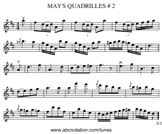 MAY'S QUADRILLES # 2 - staff notation
