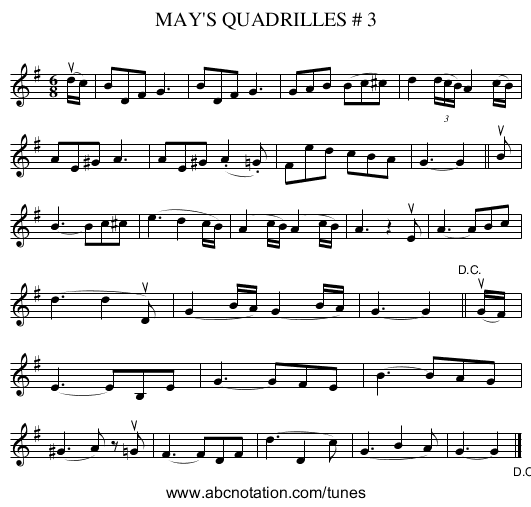 MAY'S QUADRILLES # 3 - staff notation