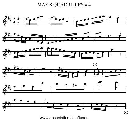 MAY'S QUADRILLES # 4 - staff notation