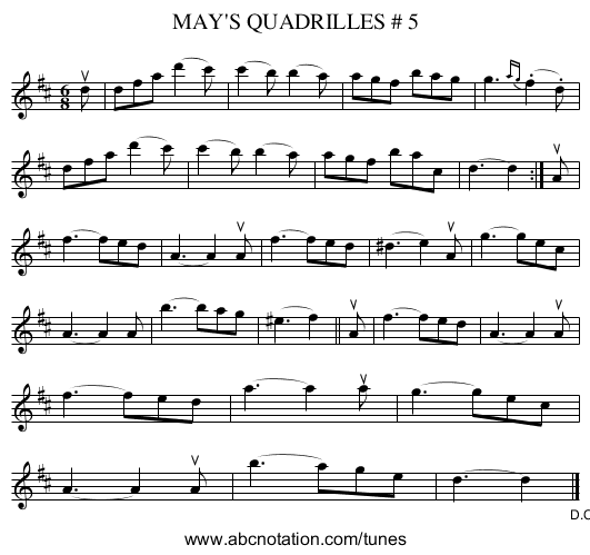 MAY'S QUADRILLES # 5 - staff notation