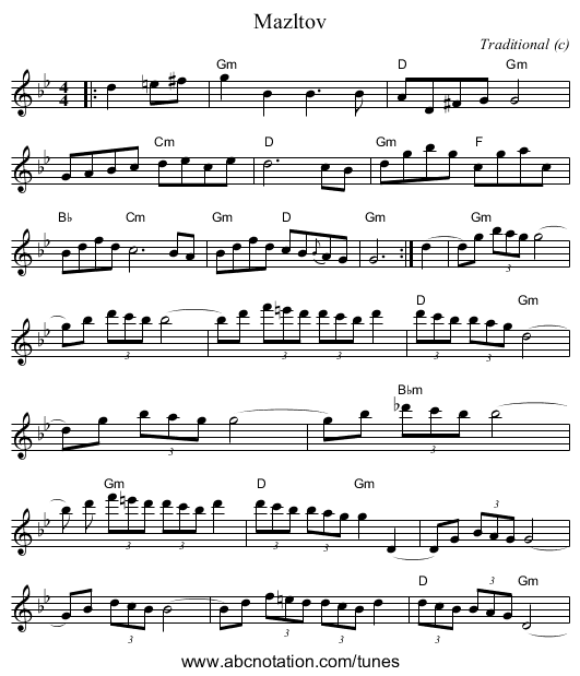 Mazltov - staff notation