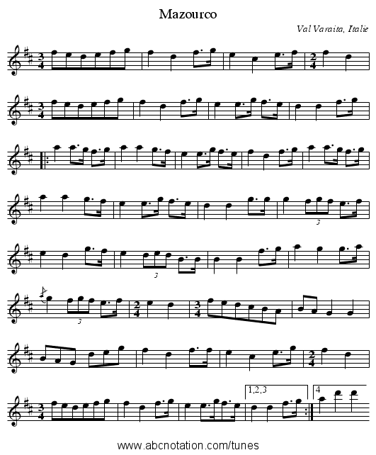 Mazourco - staff notation