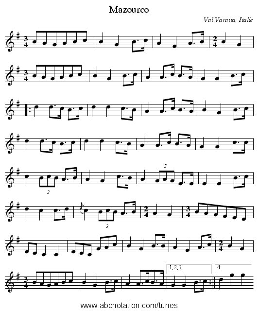 Mazourco - staff notation