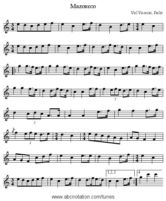 Mazourco - staff notation