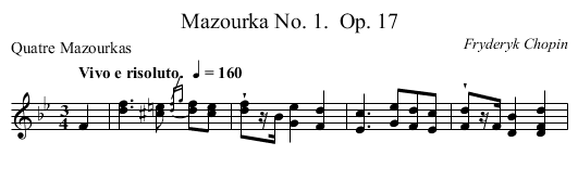 Mazourka No. 1.	 Op. 17 - staff notation