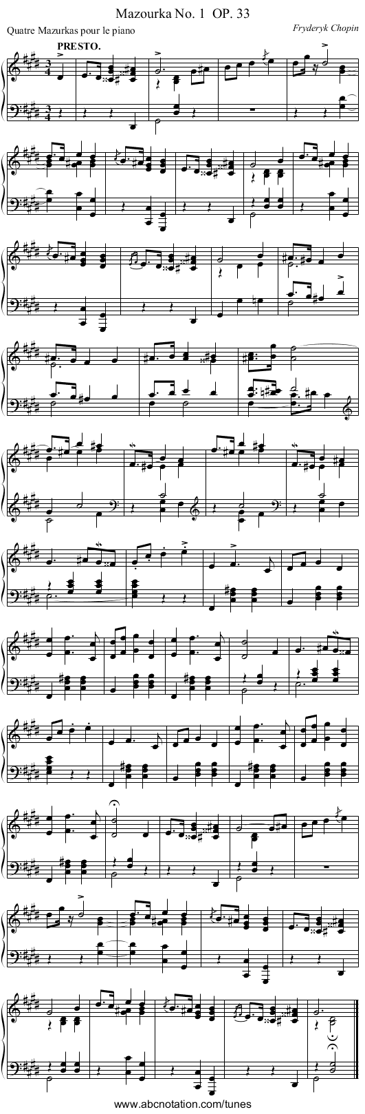 Mazourka No. 1	 OP. 33 - staff notation