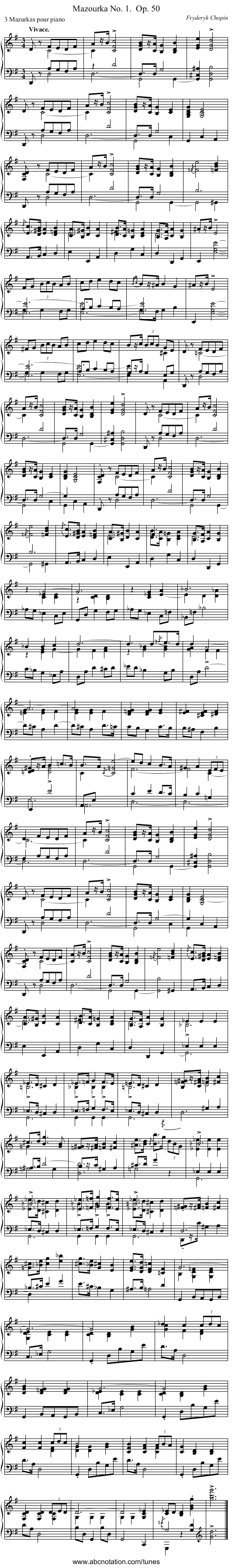 Mazourka No. 1.	 Op. 50 - staff notation