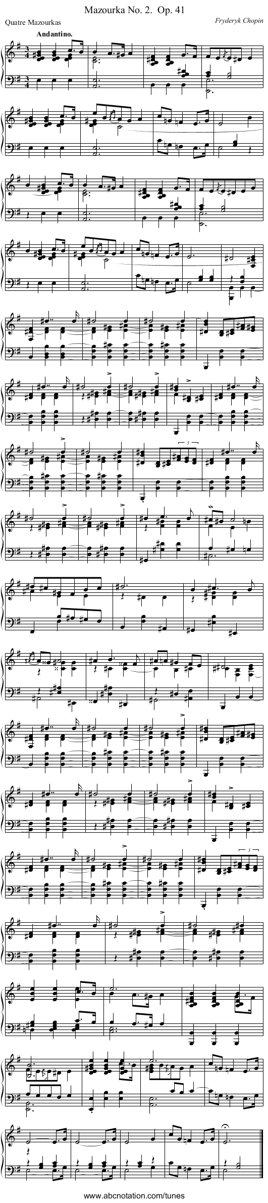 Mazourka No. 2.	 Op. 41 - staff notation