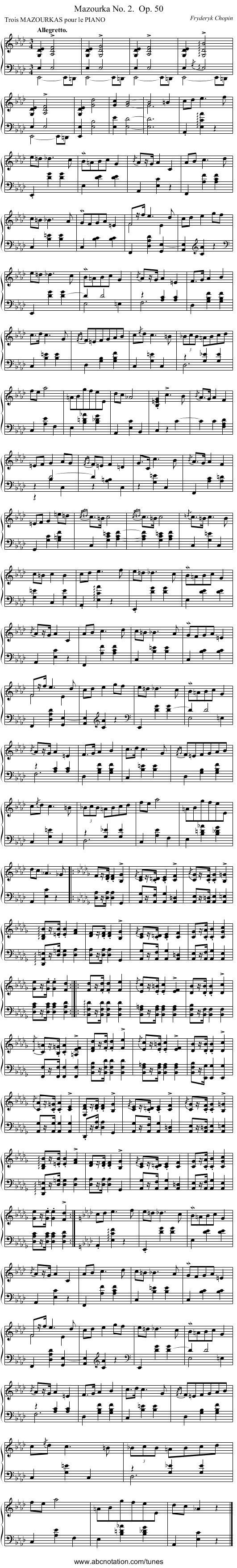 Mazourka No. 2.	 Op. 50 - staff notation