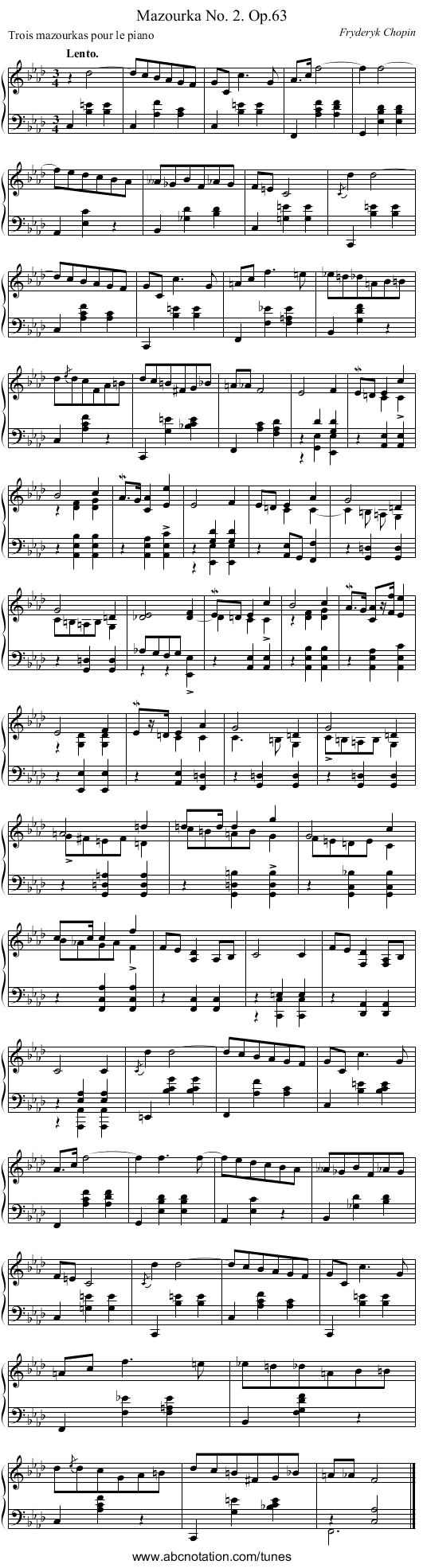 Mazourka No. 2.	Op.63 - staff notation