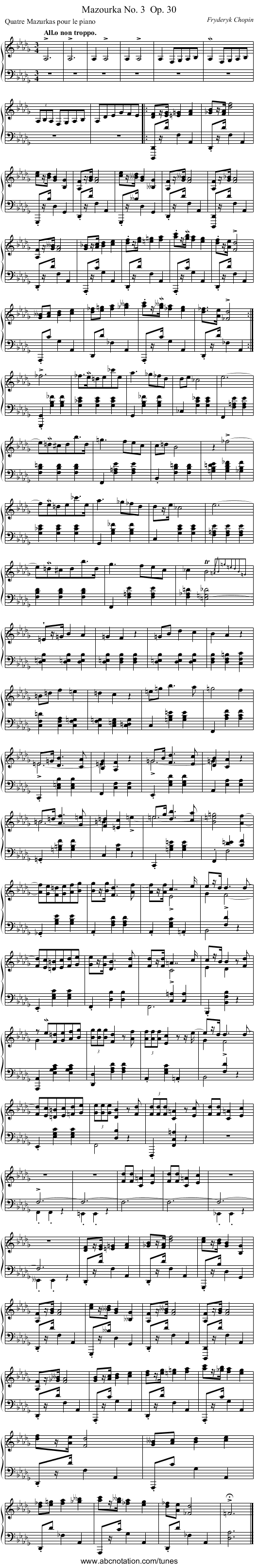 Mazourka No. 3	 Op. 30 - staff notation