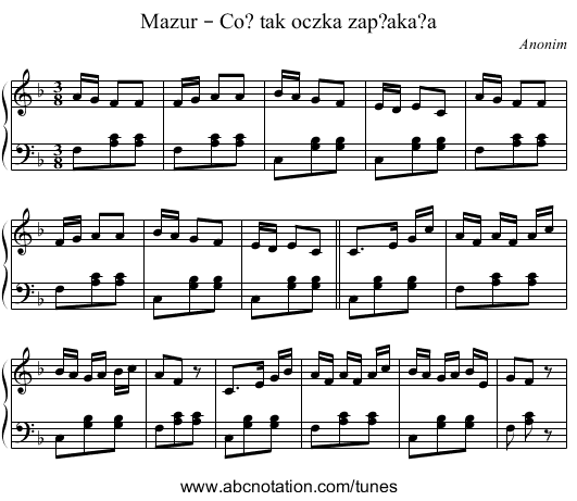 Mazur – Co? tak oczka zap?aka?a - staff notation