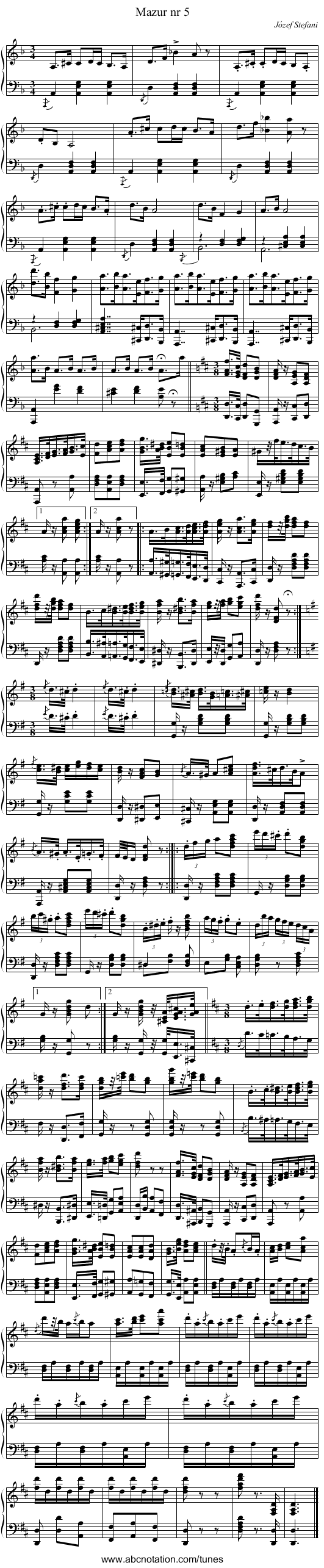 Mazur nr 5 - staff notation