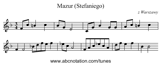 Mazur (Stefaniego) - staff notation