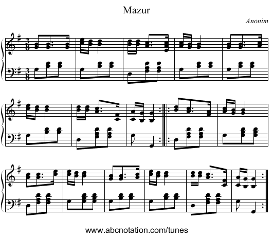 Mazur - staff notation
