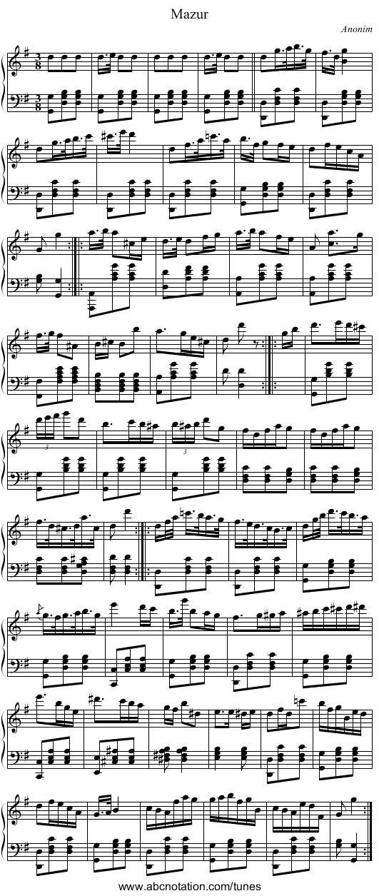 Mazur - staff notation